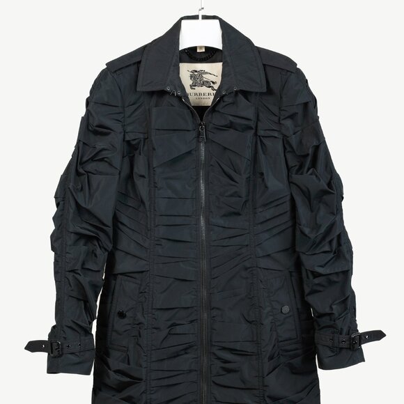 Burberry Roemead Black Allover Ruched Zip Coat - Picture 2 of 13
